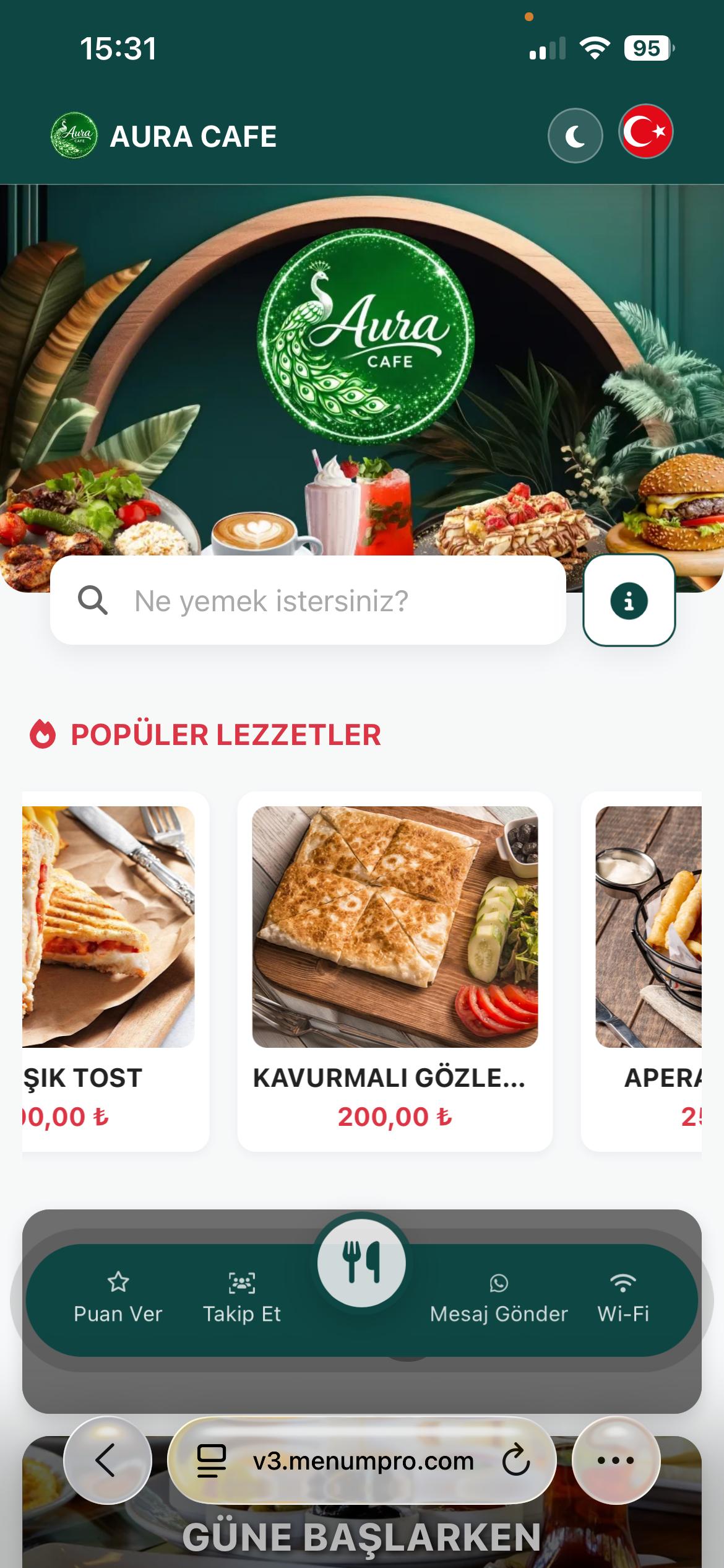 AURA CAFE Dijital QR Menü Tasarımı ve Örneği