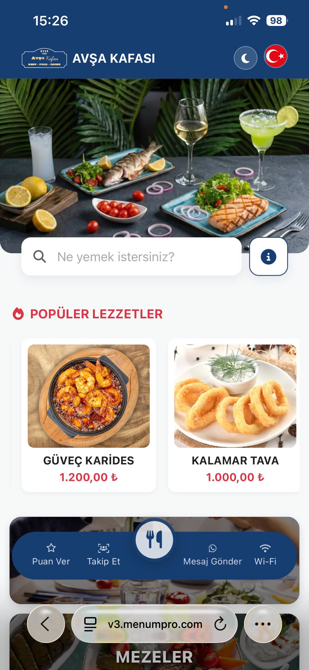 AVŞA KAFASI Dijital QR Menü Tasarımı ve Örneği