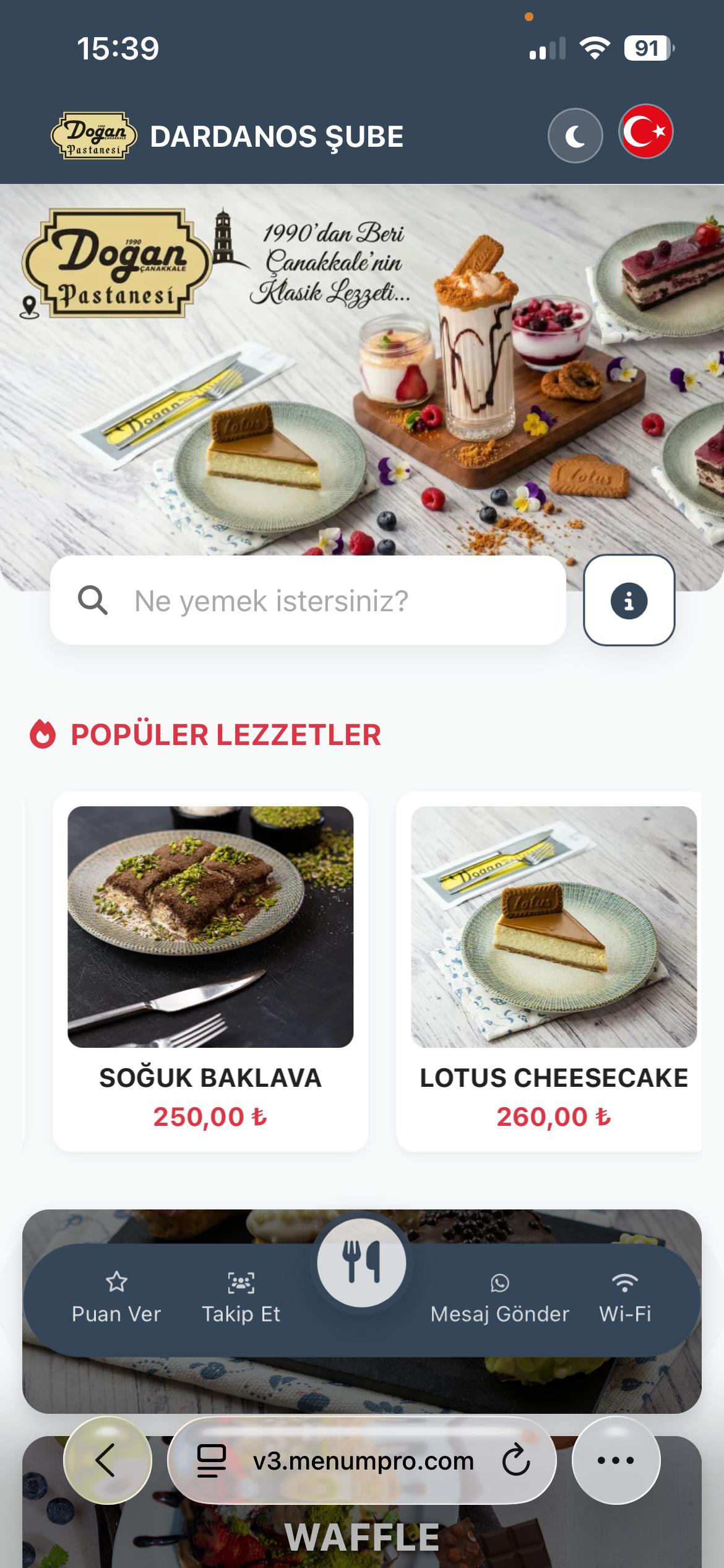 DOĞAN PASTANESİ Dijital QR Menü Tasarımı ve Örneği