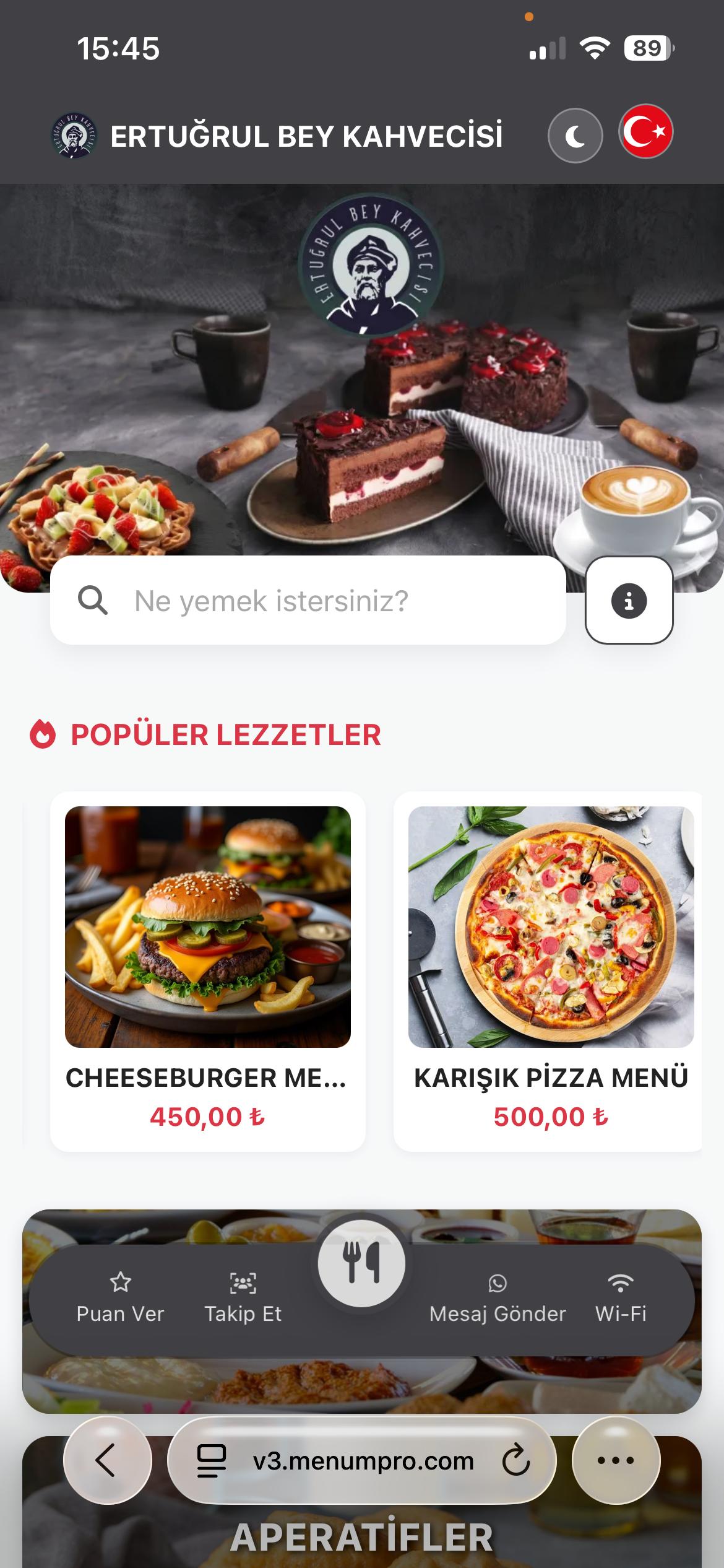 ERTUĞRUL BEY KAHVECİSİ Dijital QR Menü Tasarımı ve Örneği