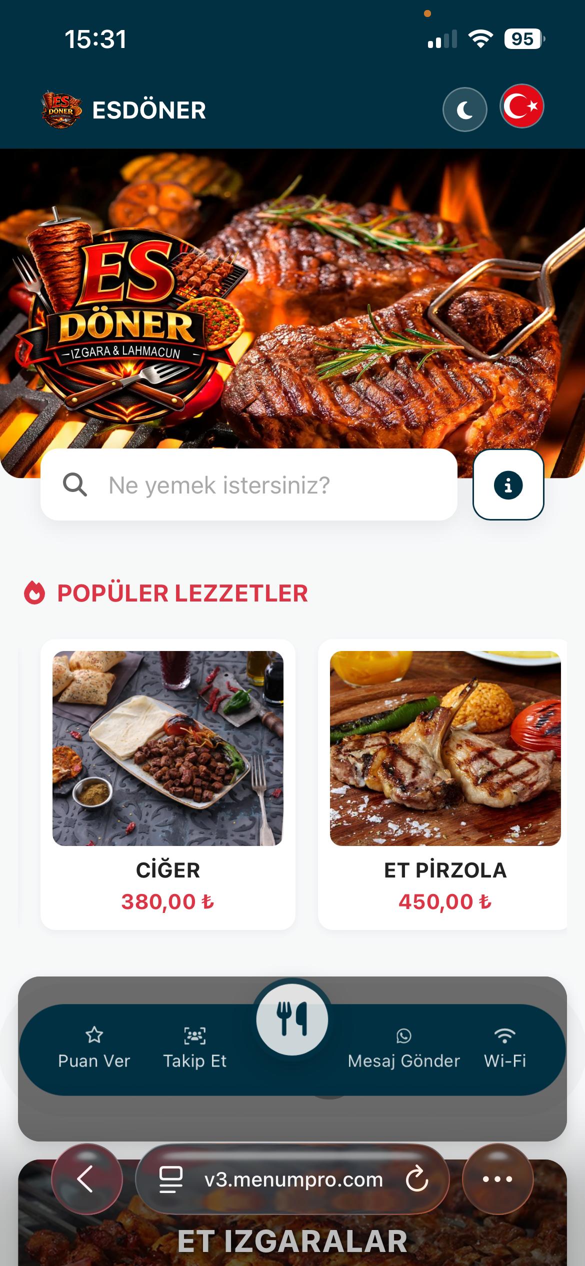 ES DÖNER Dijital QR Menü Tasarımı ve Örneği