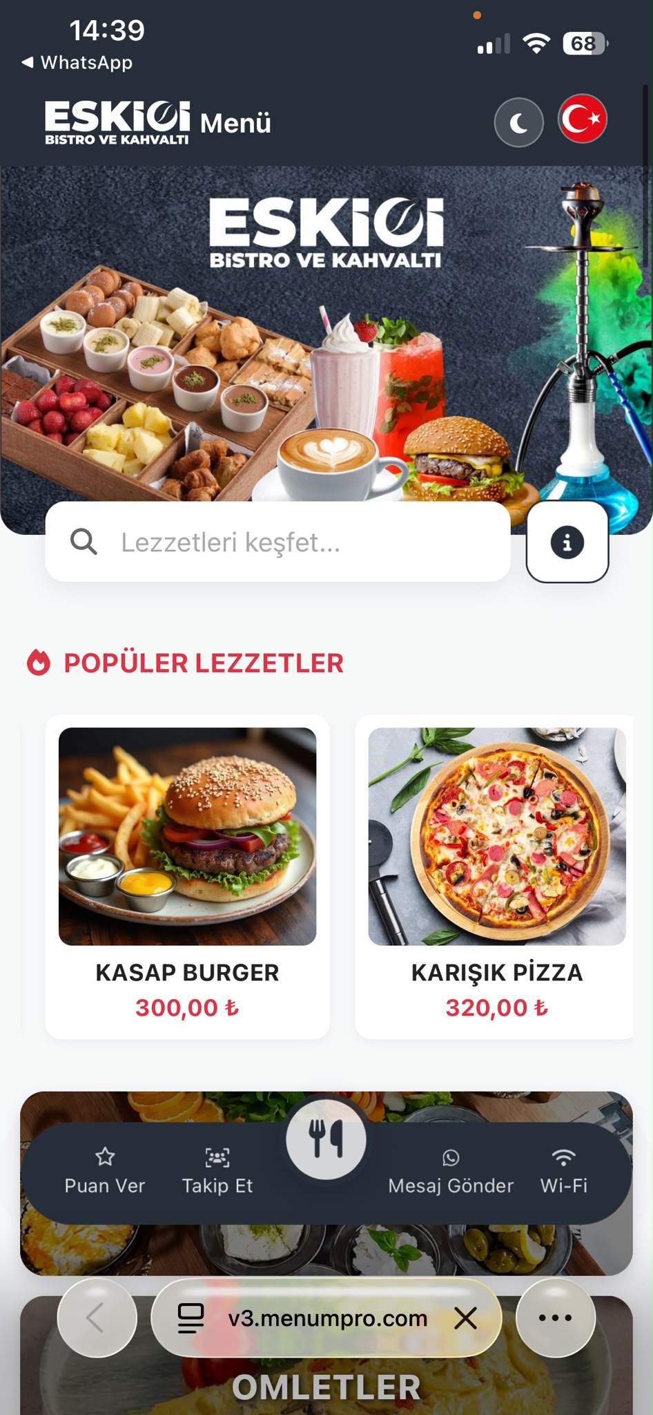 ESKİCİ CAFE BİSTRO Dijital QR Menü Tasarımı ve Örneği
