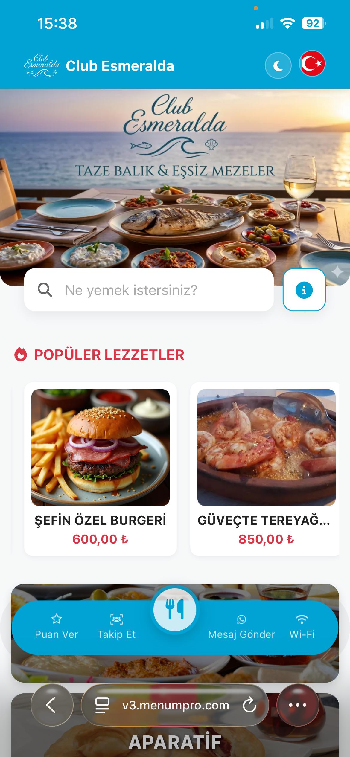 CLUB ESMERALDA Dijital QR Menü Tasarımı ve Örneği