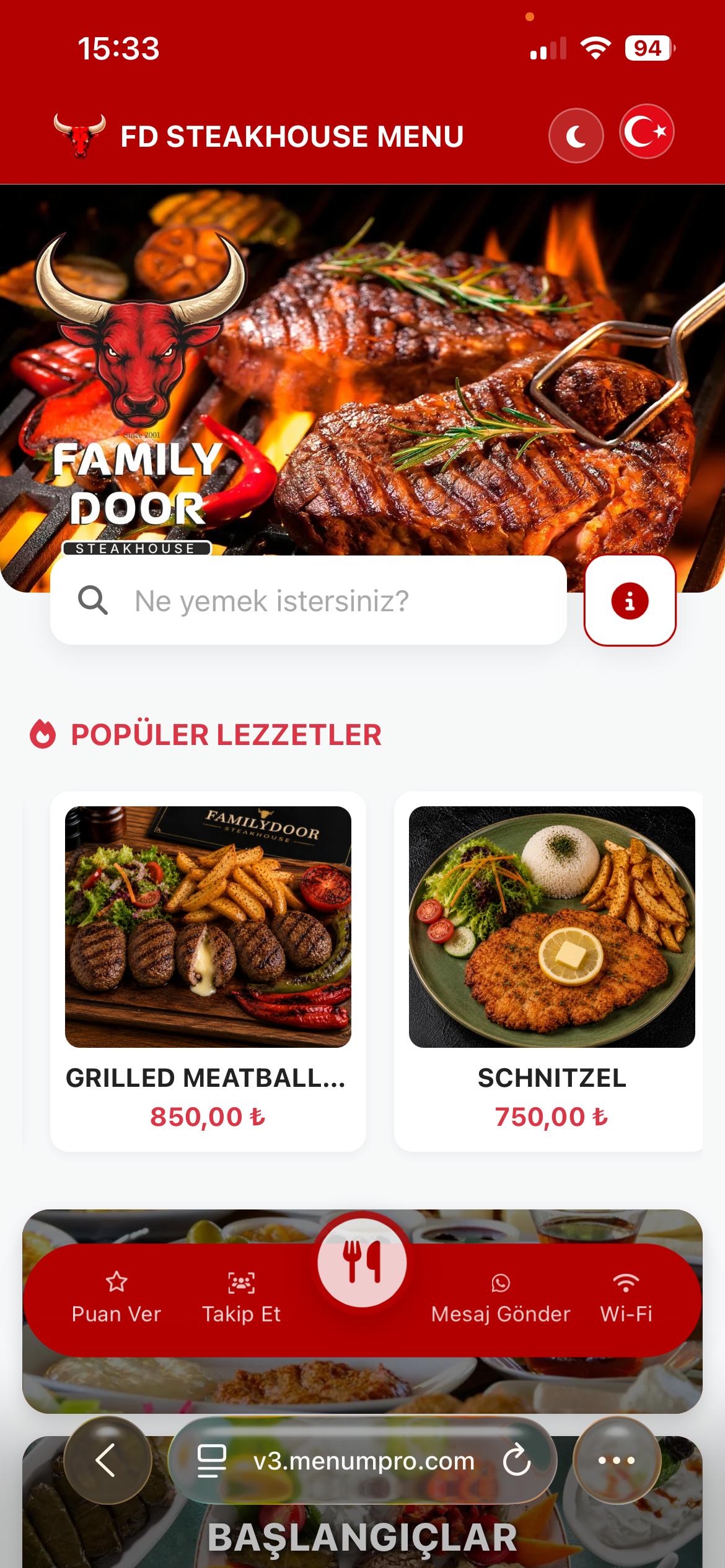 FAMİLYDOOR Dijital QR Menü Tasarımı ve Örneği