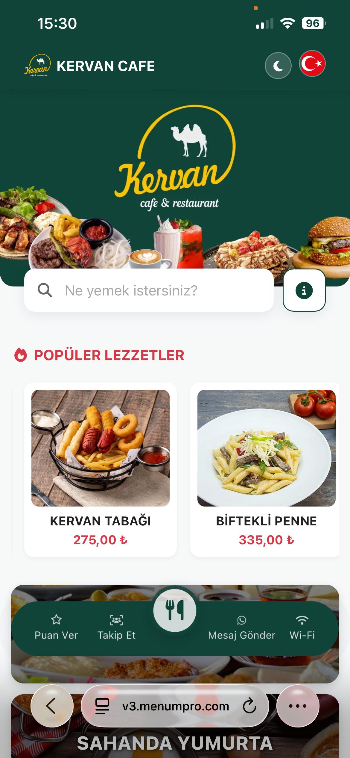KERVAN CAFE Dijital QR Menü Tasarımı ve Örneği