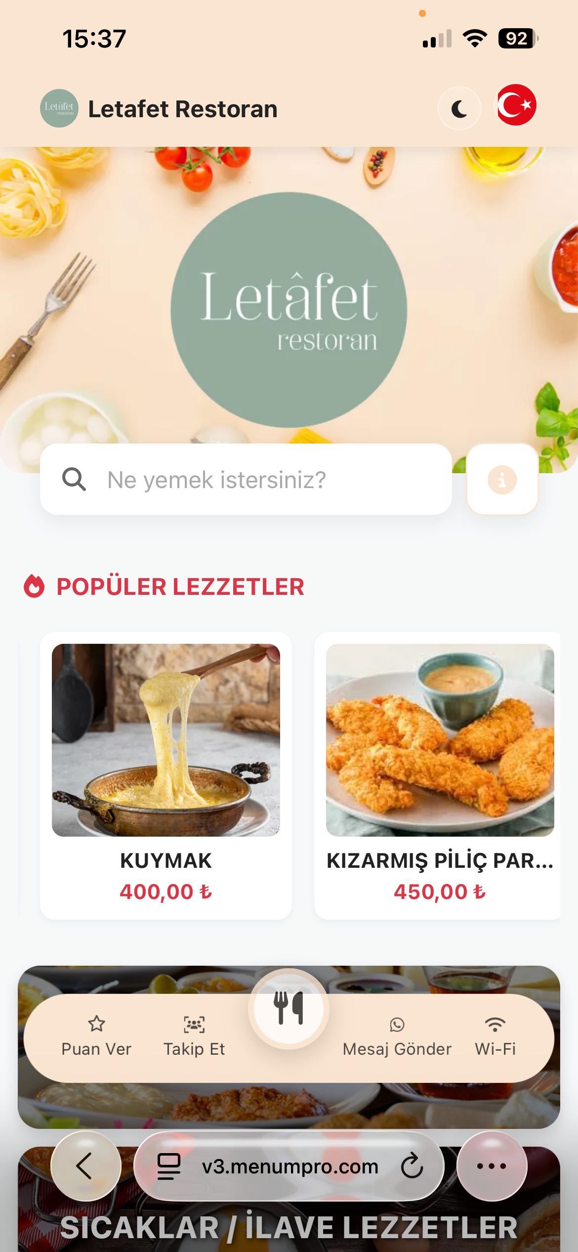 LETAFET CAFE Dijital QR Menü Tasarımı ve Örneği