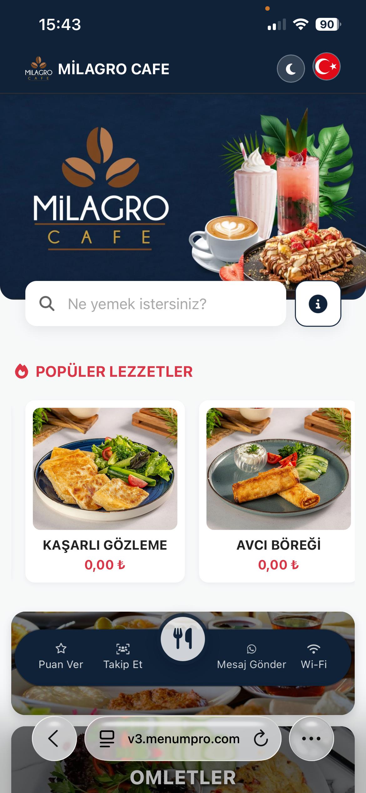 MİLAGRO CAFE Dijital QR Menü Tasarımı ve Örneği