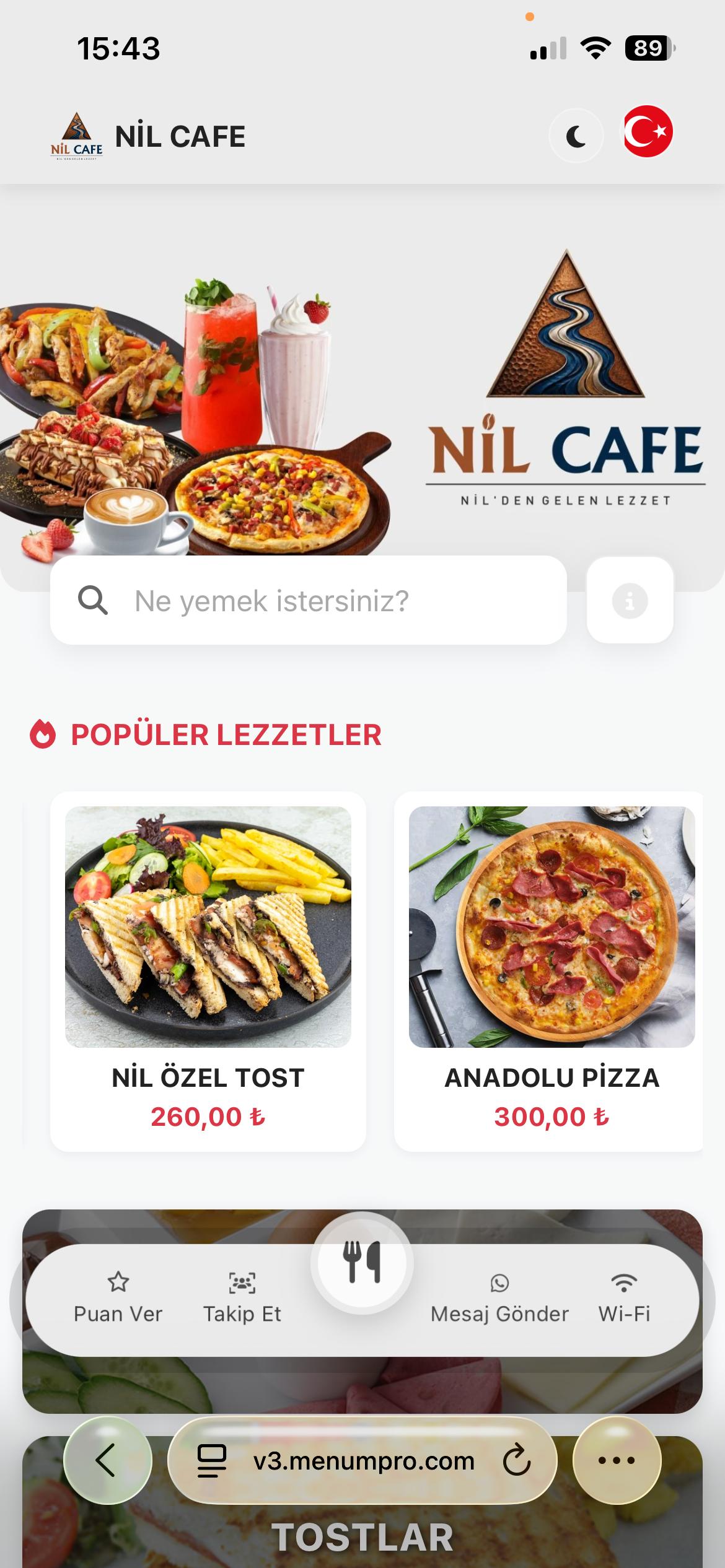 NİL CAFE Dijital QR Menü Tasarımı ve Örneği