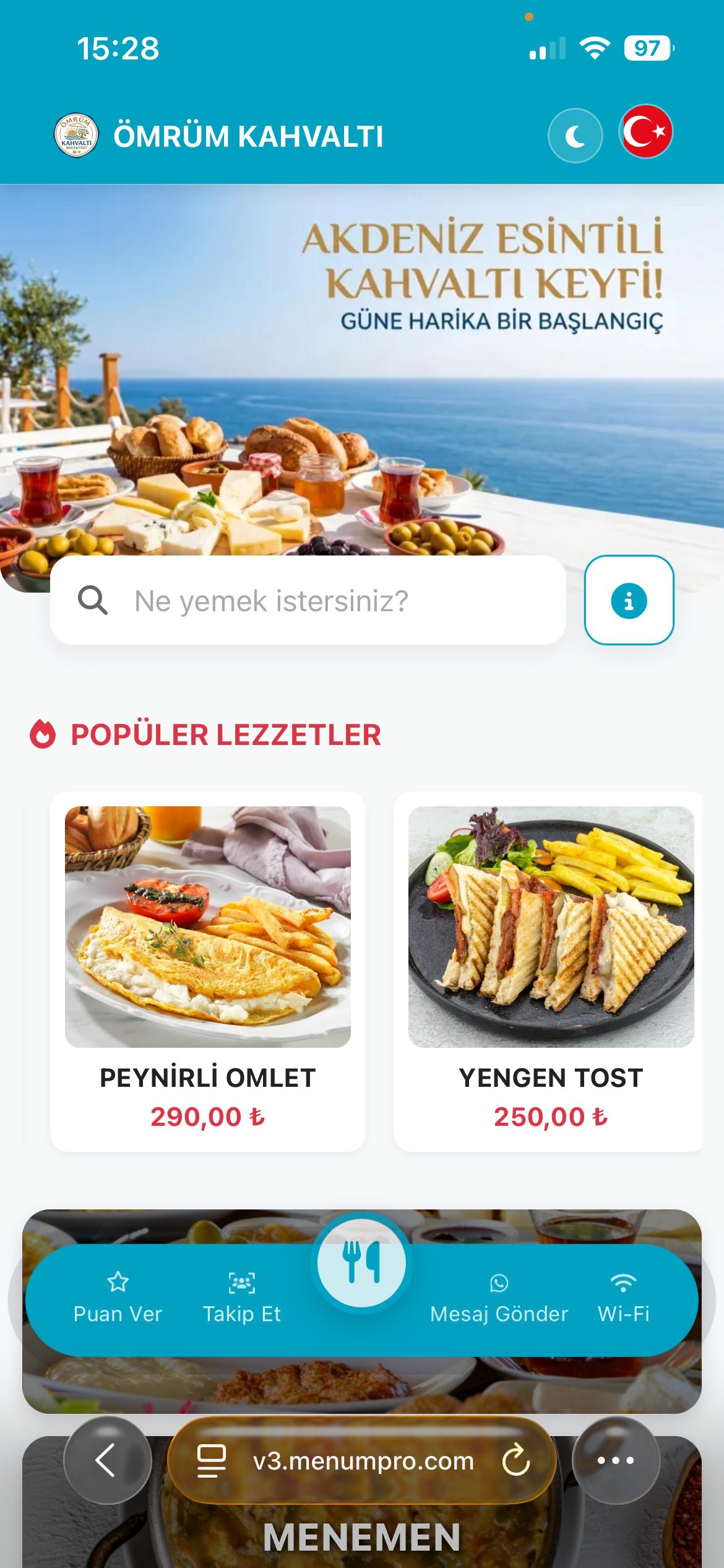 ÖMRÜM KAHVALTI Dijital QR Menü Tasarımı ve Örneği