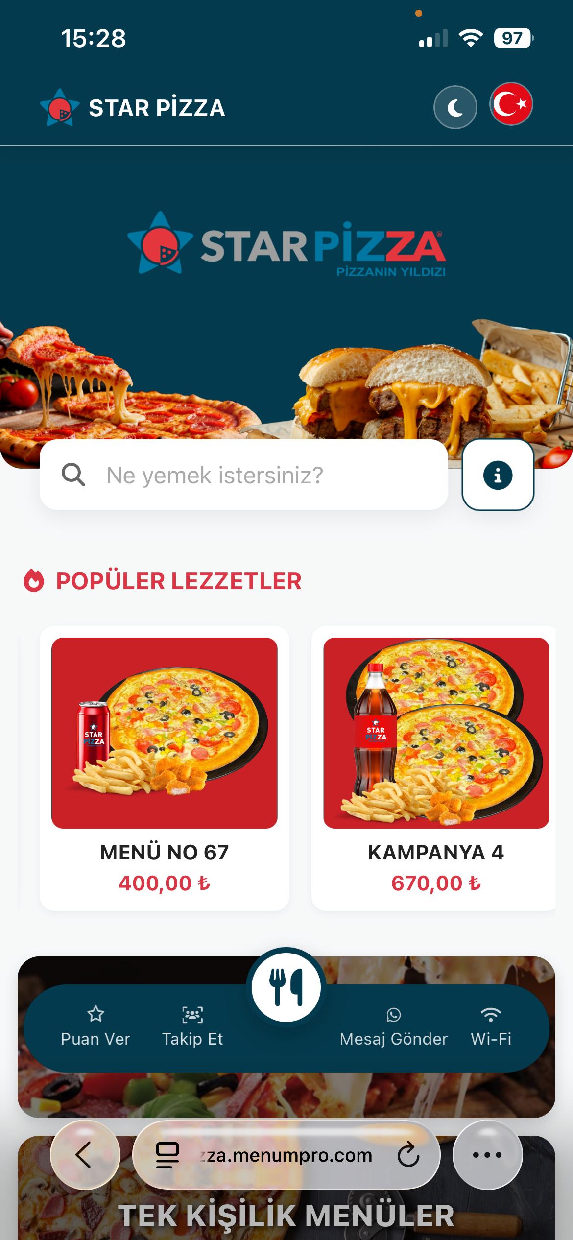 STAR PİZZA Dijital QR Menü Tasarımı ve Örneği